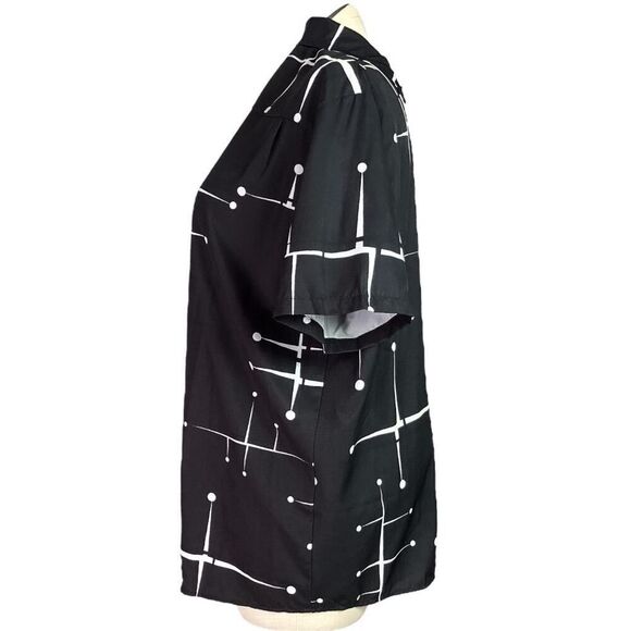 Royaura Hawaiian Shirt Men XL Black White Retro 50s Pocket Short Sleeve Button - Picture 3 of 8